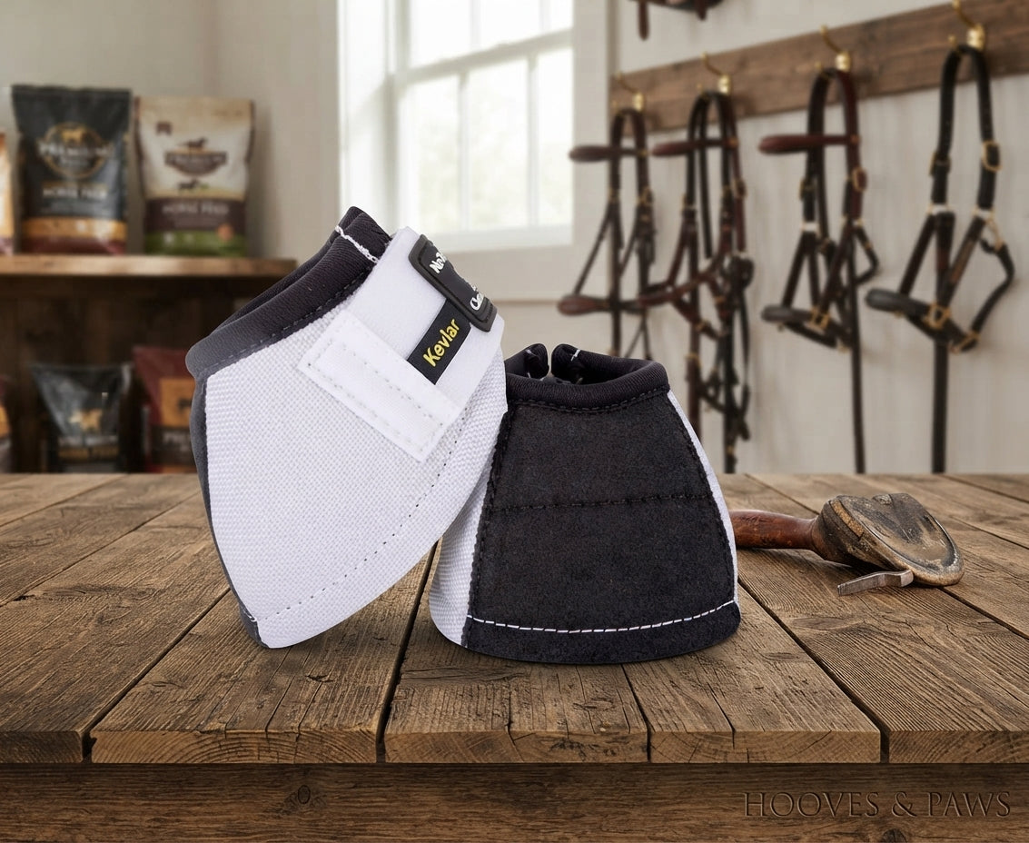 Lifestyle photo of Classic Equine Kevlar Bell Boots - 2520 Denier DynoHyde No-Turn Overreach Protection