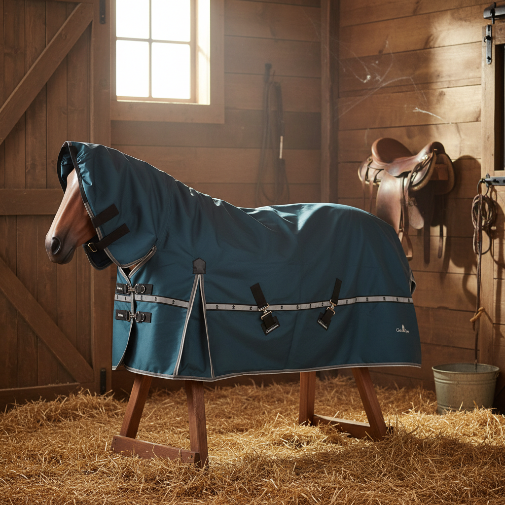 Classic Equine 5K Cross Trainer Hooded Waterproof Turnout Horse Blanket - 1200D 100g Fill - Multiple Sizes