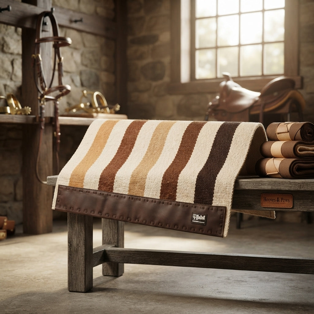 Lifestyle photo of Cashel Company Woven Double Weave 34x38 Saddle Blanket Brown
