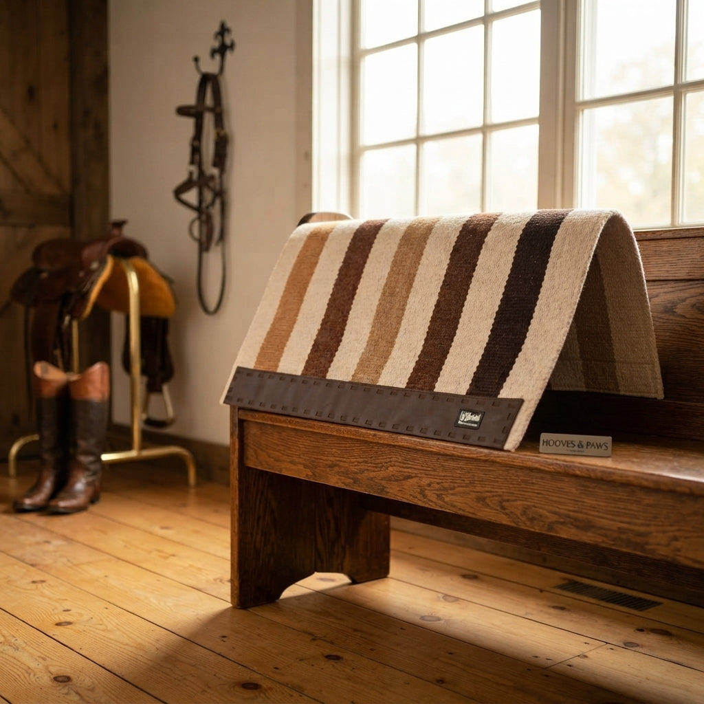 Lifestyle photo of Cashel Company Woven Double Weave 34x38 Saddle Blanket Brown