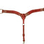 Red leather garter belt with gold hardware on a white background