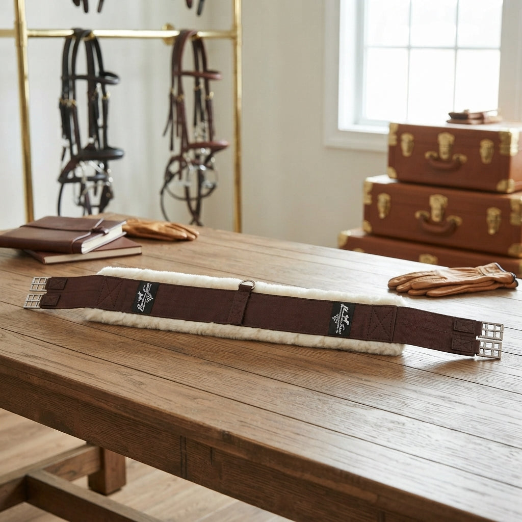 Lifestyle photo of Professional's Choice English Girth - 100% Merino Wool Lining, Elastic Ends & Stainless Steel Roller Buckles