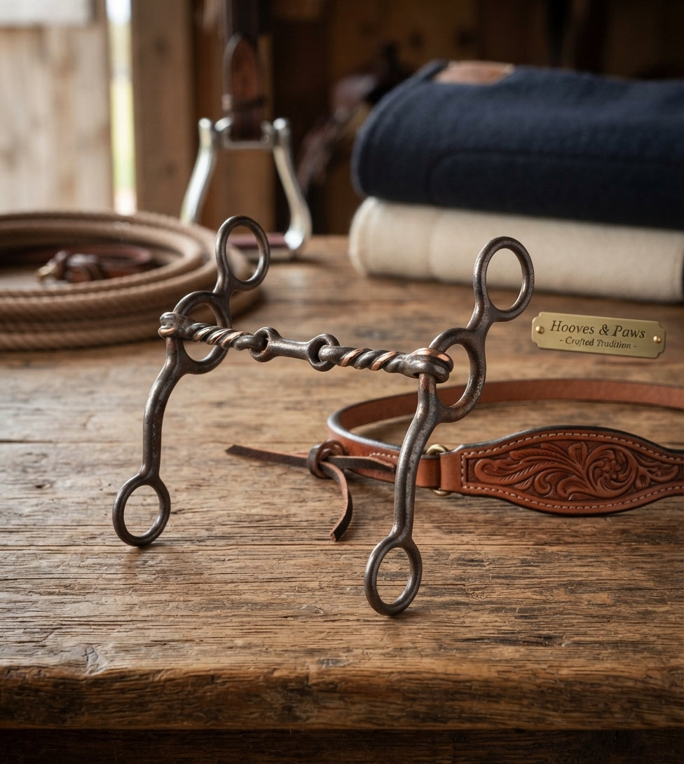 Lifestyle photo of Professional's Choice Equisential Dogbone Bit - Sweet Iron with Copper Inlays, Long Shank