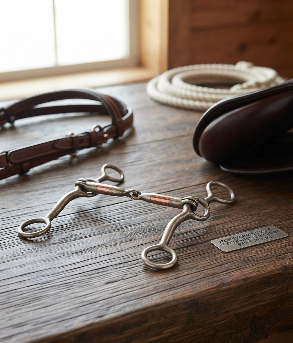 Lifestyle photo of Professional's Choice Equine Performance Long Shank Smooth Snaffle Bit - Sweet Iron with Copper Inlay