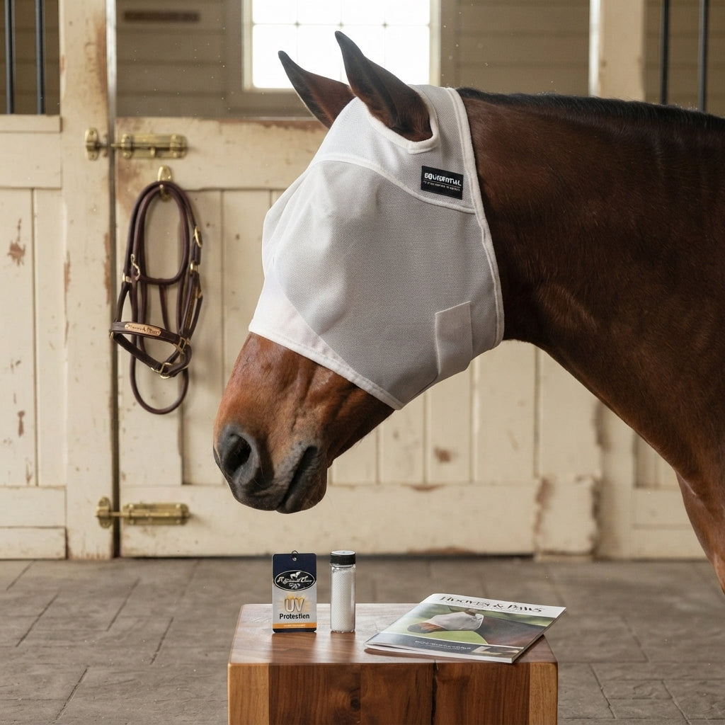 Lifestyle photo of Professional's Choice Equisential Fly Mask with UV Protection