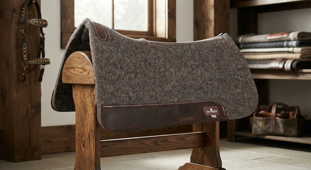 Lifestyle photo of Classic Equine Felt Roper Pad - 31x32 - 100% Wool Pressed Felt Contoured Saddle Pad