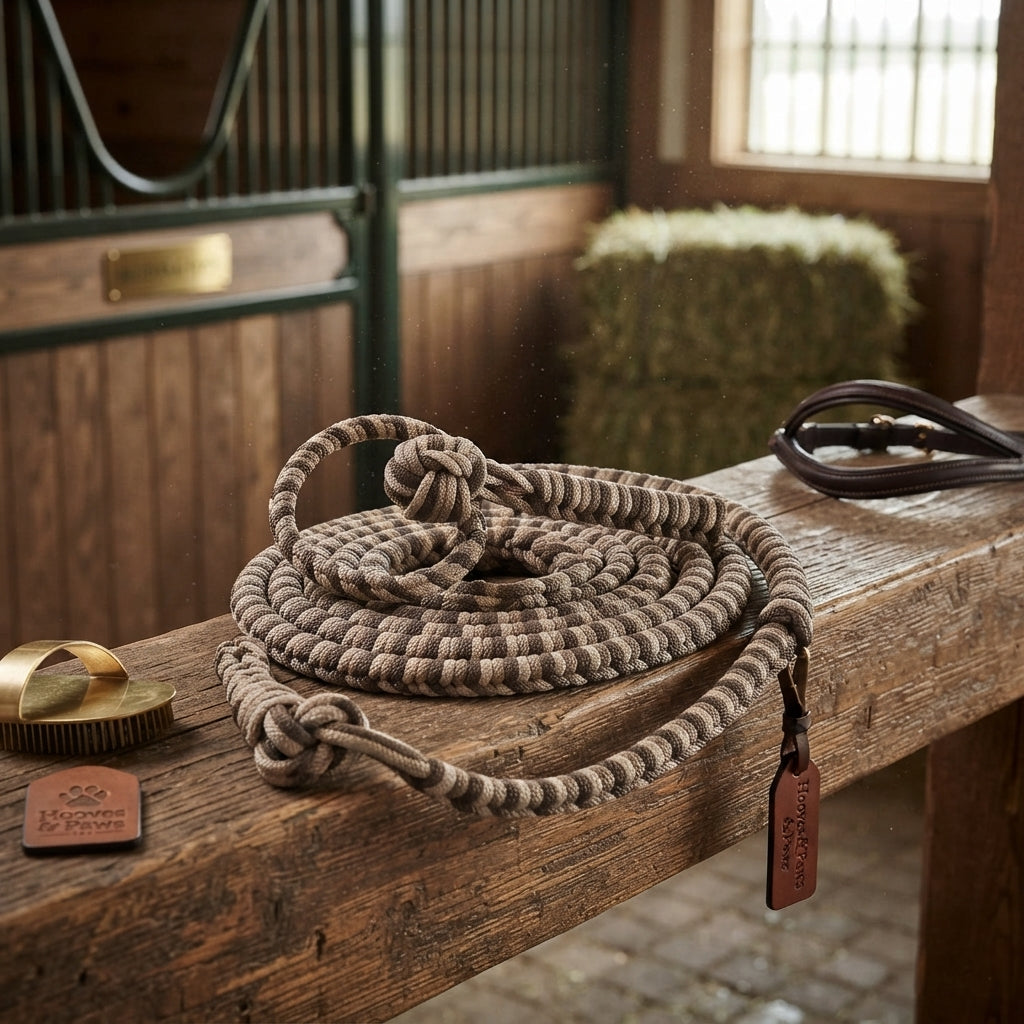 Lifestyle photo of Classic Equine 3-Tone Rope Halter Set with 9-Foot Lead
