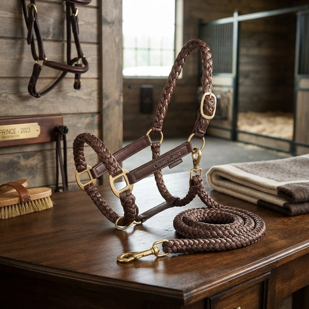 Lifestyle photo of Classic Equine Braided Halter with UV-Protected 8' Lead