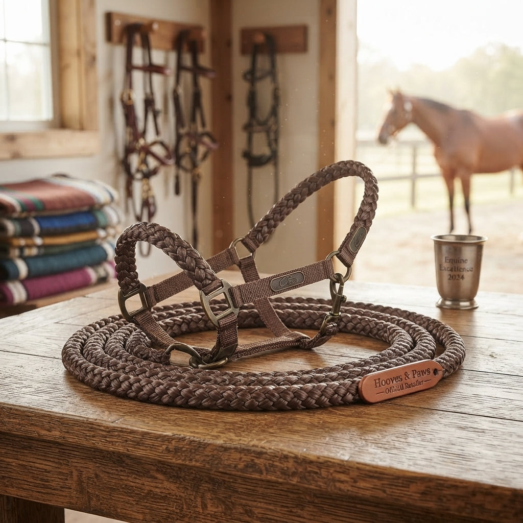 Lifestyle photo of Classic Equine Braided Halter with UV-Protected 8' Lead