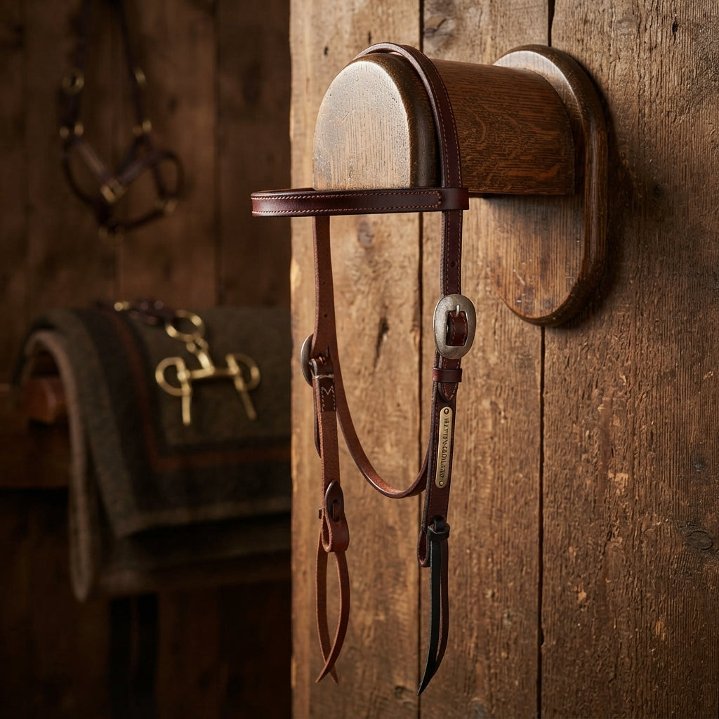 Lifestyle photo of Martin Saddlery Split Ear Headstall - Hand-Oiled Harness Leather