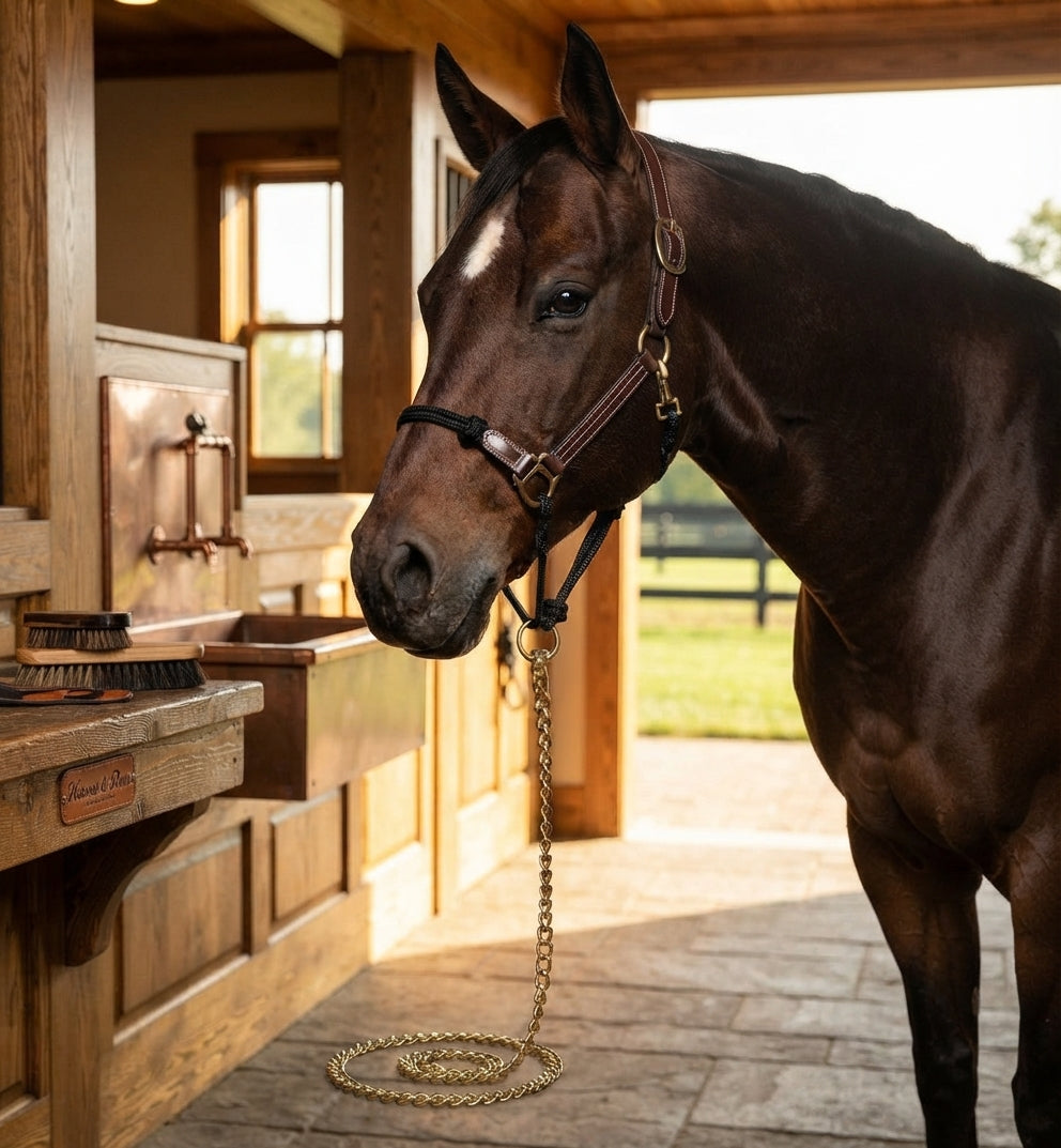 Lifestyle photo of Cashel Combo Leather & Rope Halter with Breakaway Safety
