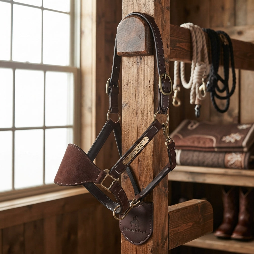 Lifestyle photo of Professional's Choice Roughout Bronc Halter - Chocolate Leather