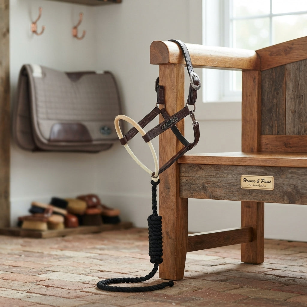 Lifestyle photo of Professional's Choice Double Rawhide Roughout Halter with Lead