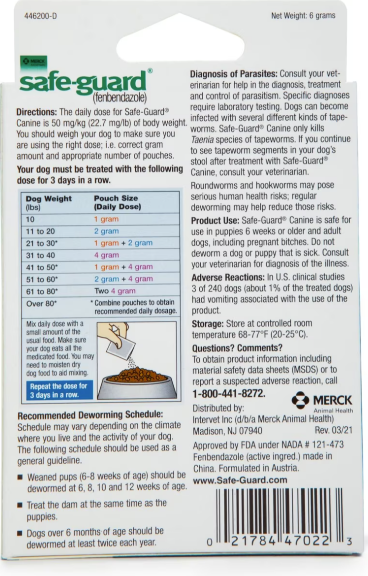 8in1 Safeguard Wormwer For Medium Dogs 2gram