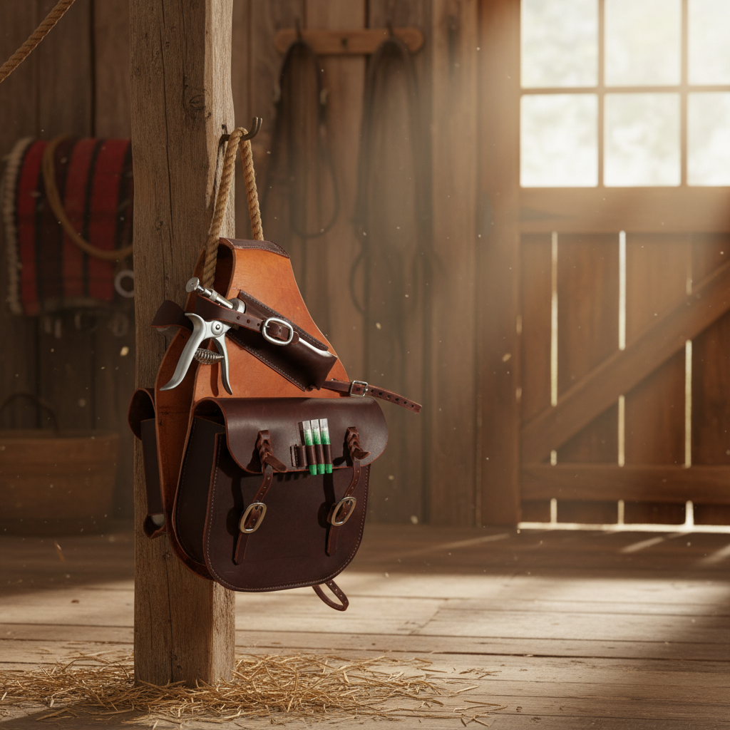 Professional's Choice Leather Medicine Saddle Bag - 9-11 oz Latigo Leather, Holds 250cc & 100cc Bottles