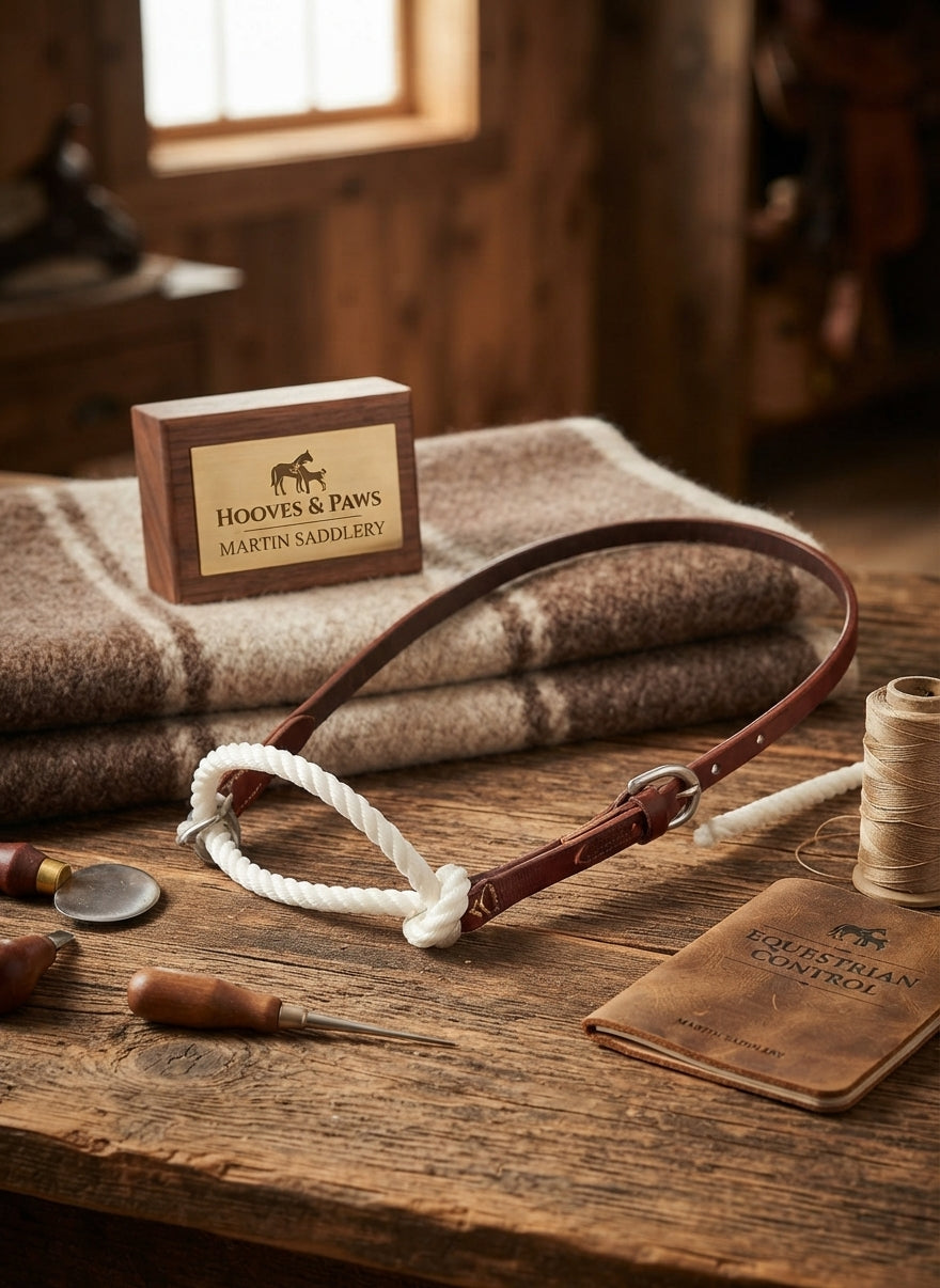 Lifestyle photo of Martin Saddlery 1/2" Tiedown Rope Noseband - Stainless Steel Hardware - Enhanced Horse Control