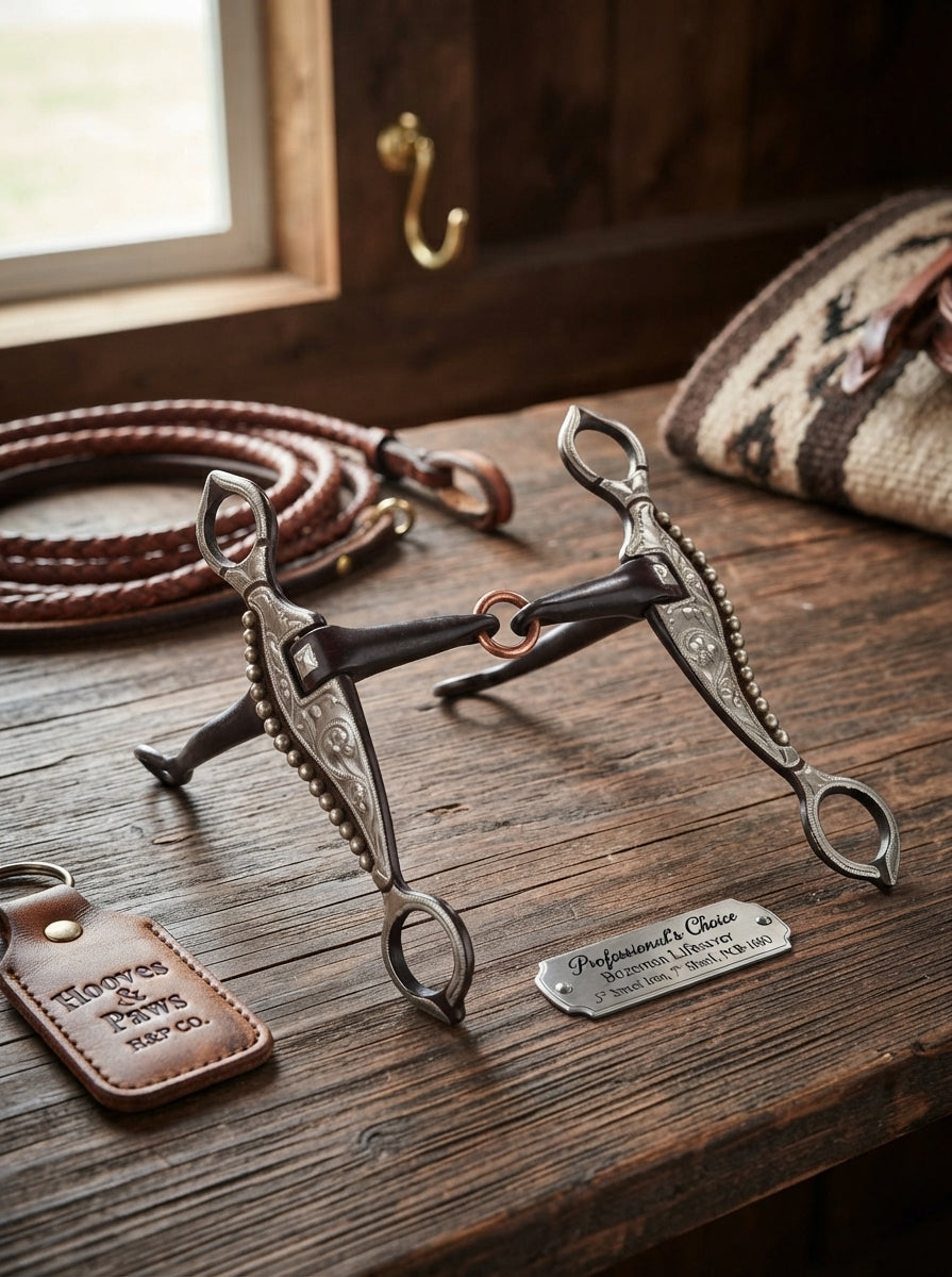 Lifestyle photo of Professional's Choice Bozeman Lifesaver Horse Bit - 5" Sweet Iron Mouth, 7" Shank, Black/White, PCB-1000