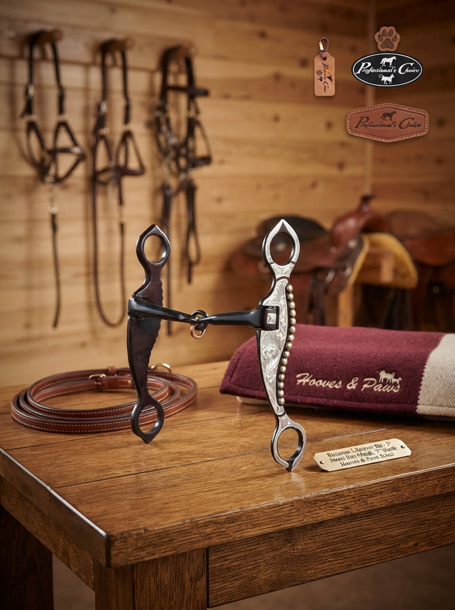 Lifestyle photo of Professional's Choice Bozeman Lifesaver Horse Bit - 5" Sweet Iron Mouth, 7" Shank, Black/White, PCB-1000
