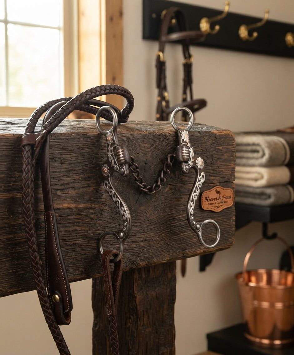 Lifestyle photo of Professional's Choice Small Flower Shank Horse Bit - Antique Finish with Copper Accents - Multiple Mouthpiece Options