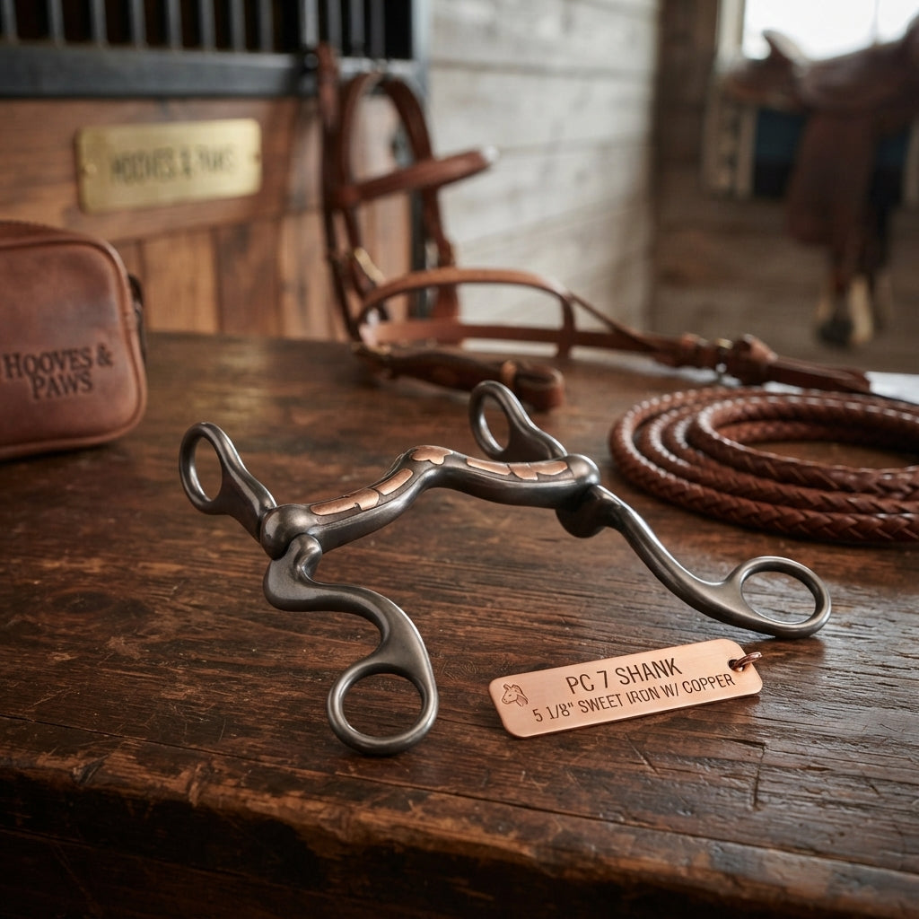 Lifestyle photo of Professional's Choice PC 7 Shank Medium Port Horse Bit - 5 1/8" Sweet Iron with Copper Inlays