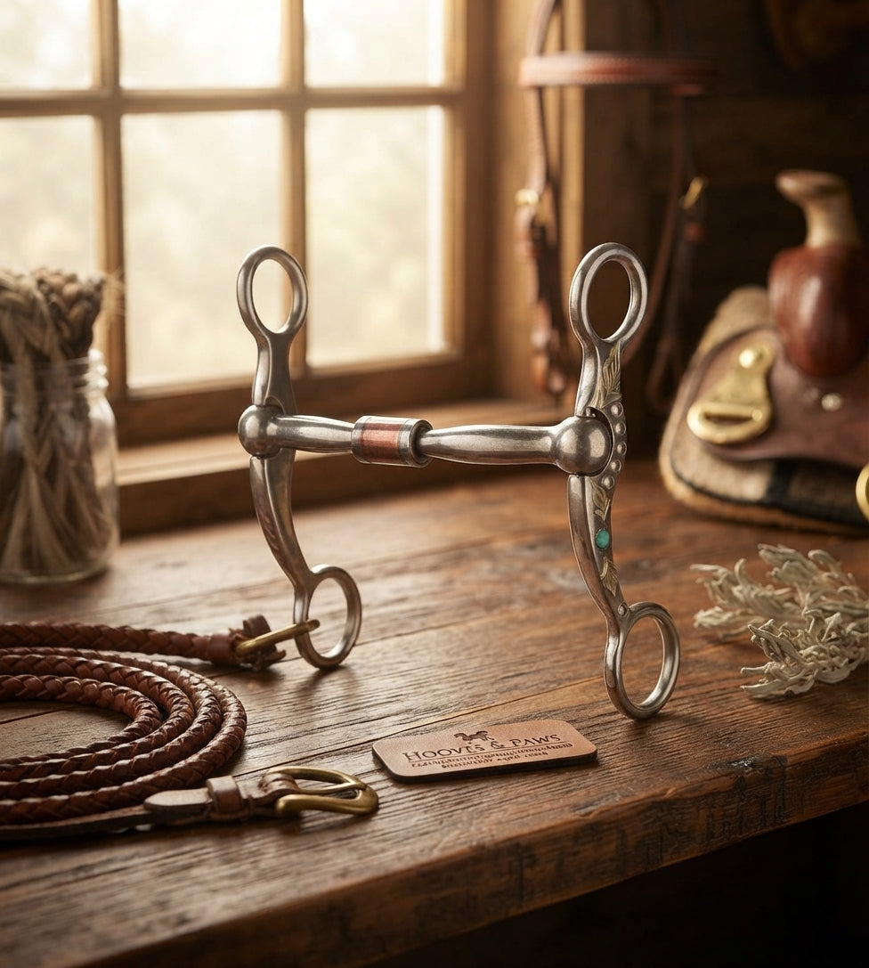 Lifestyle photo of Professional's Choice PC Feather Shank Billy Allen Western Bit - Sweet Iron & Copper Roller - Silver & Turquoise Accents