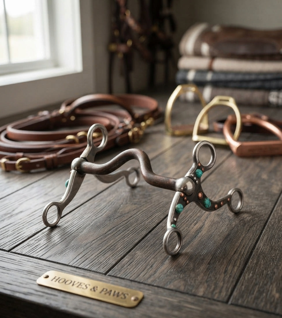 Lifestyle photo of Professional's Choice Dot Shank Medium Port Horse Bit - Sweet Iron Mouthpiece with Weighted Cheeks
