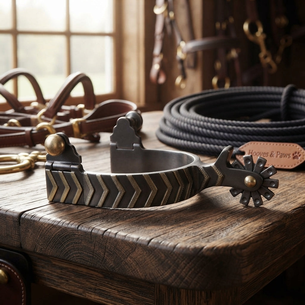 Lifestyle photo of Professional's Choice Cowgirl Spurs with Silver Arrow Accents - 3/4" Band, 1-3/4" Shank, 10-Point Blunted Rowel