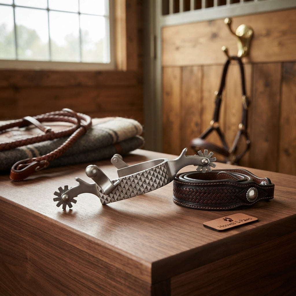 Lifestyle photo of Professional's Choice Rasp Horse Spur - Weighted Western Spur