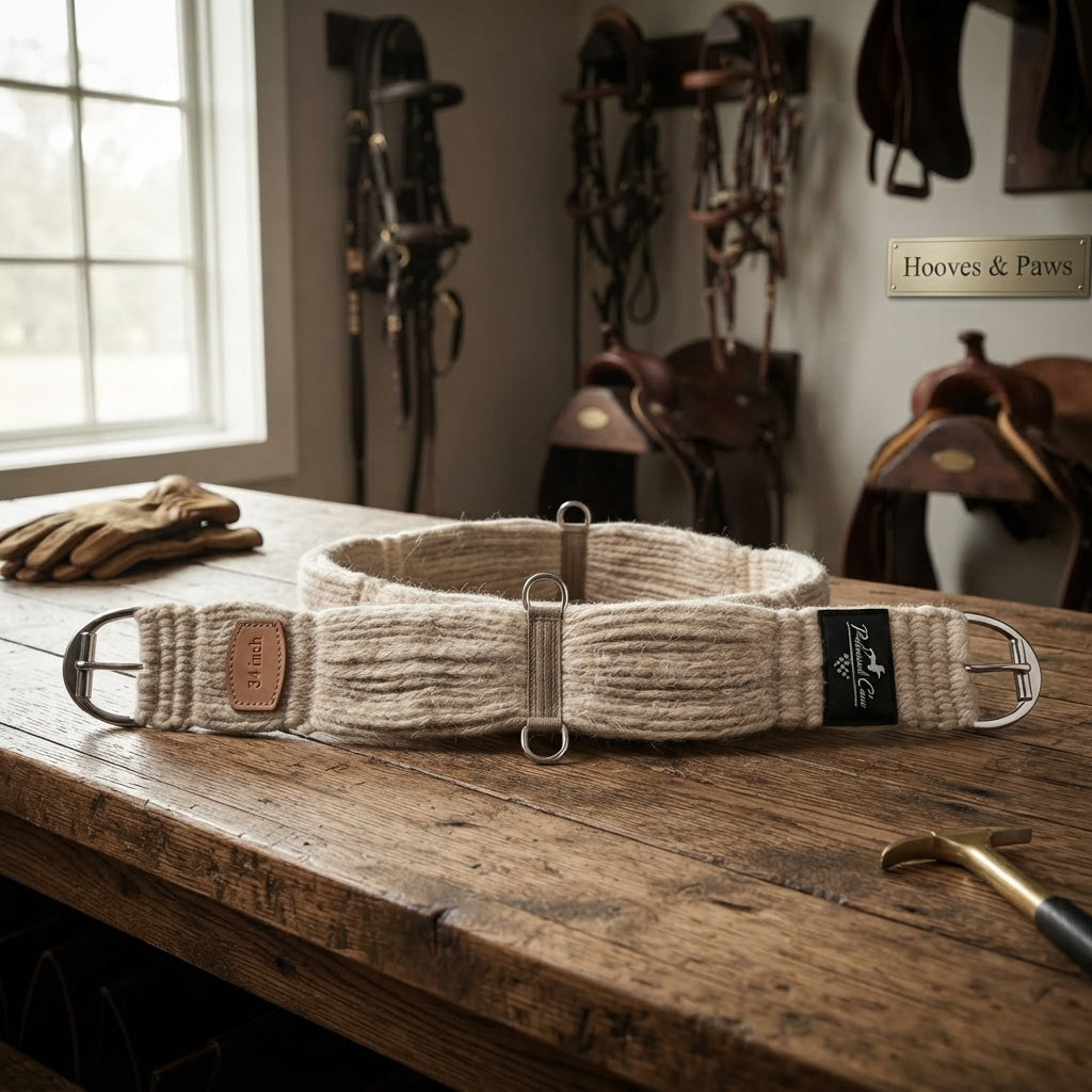 Lifestyle photo of Professional's Choice 100% Natural Mohair Western Cinch - Stainless Steel Roller Buckle - Multiple Sizes
