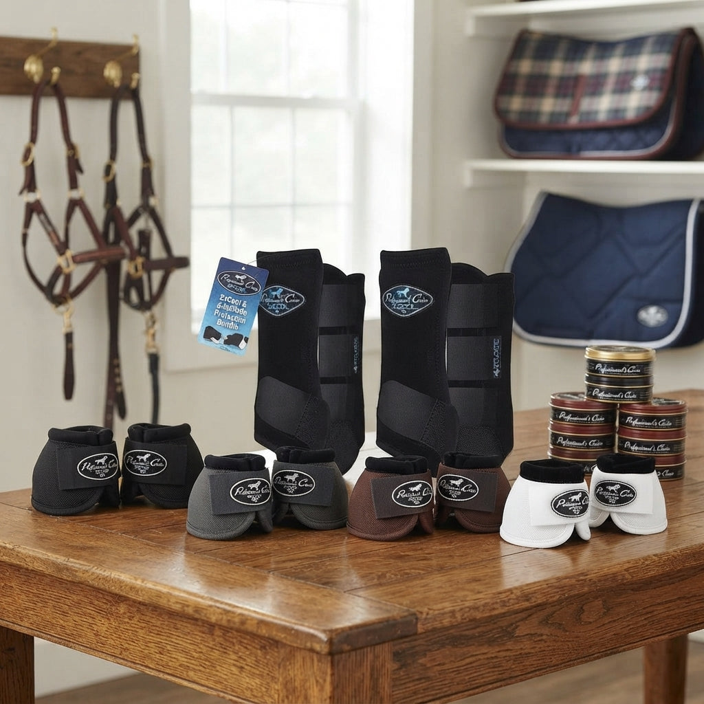 Lifestyle photo of Professional's Choice Horse Trail Protection Bundle - 2xCool Sport Boots (4-Pack) and Ballistic Bell Boots (4-Pack)
