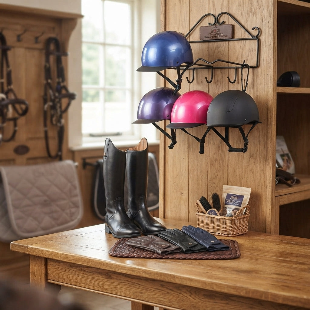 Lifestyle photo of Shires Young Rider Equestrian Starter Kit Bundle - Karben Helmet, Moretta Clio Boots, Child Gloves - Multiple Sizes