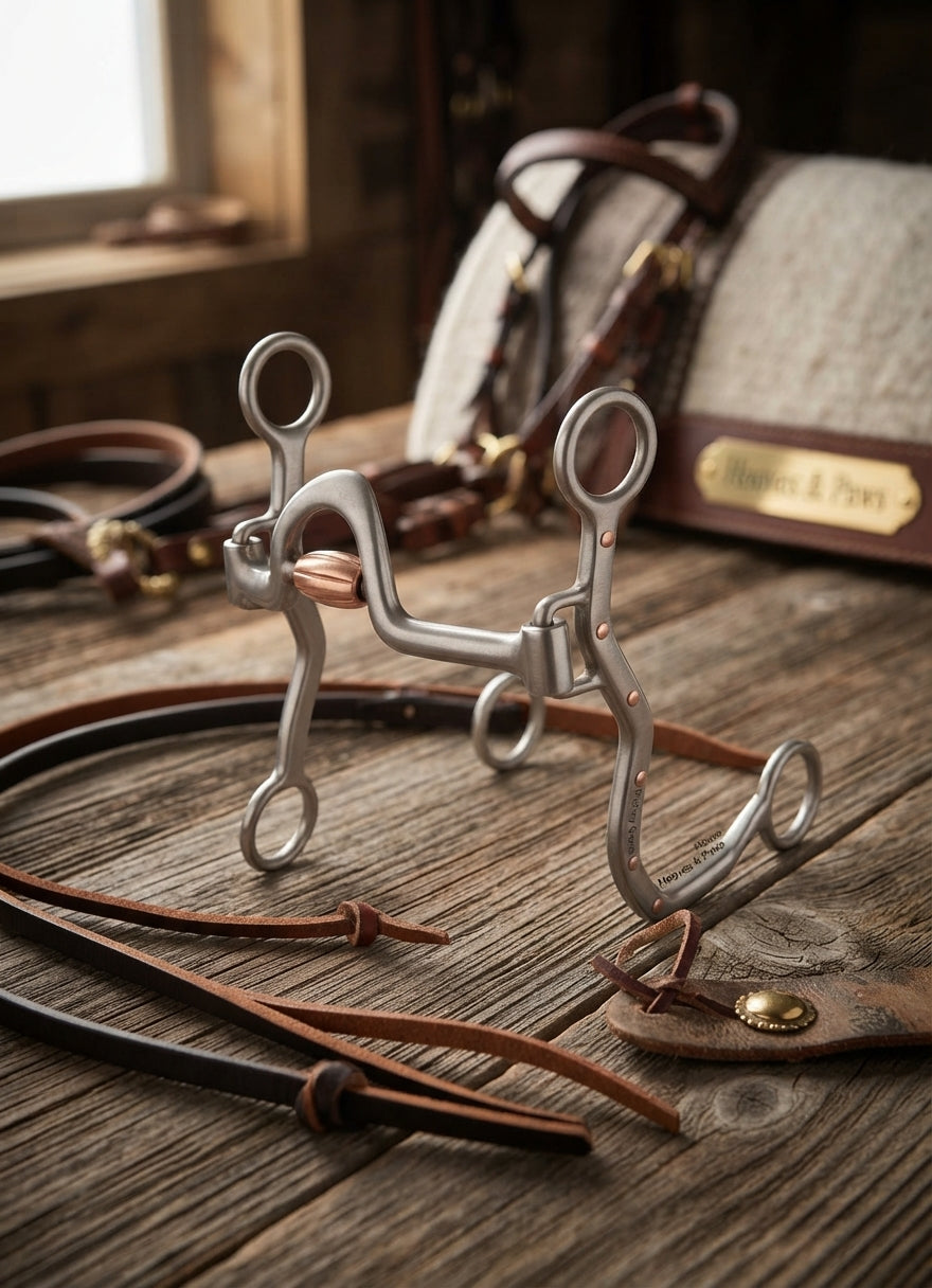 Lifestyle photo of Classic Equine Rickey Green Port Setter Bit - Copper Roller Ported Mouthpiece for Team Roping