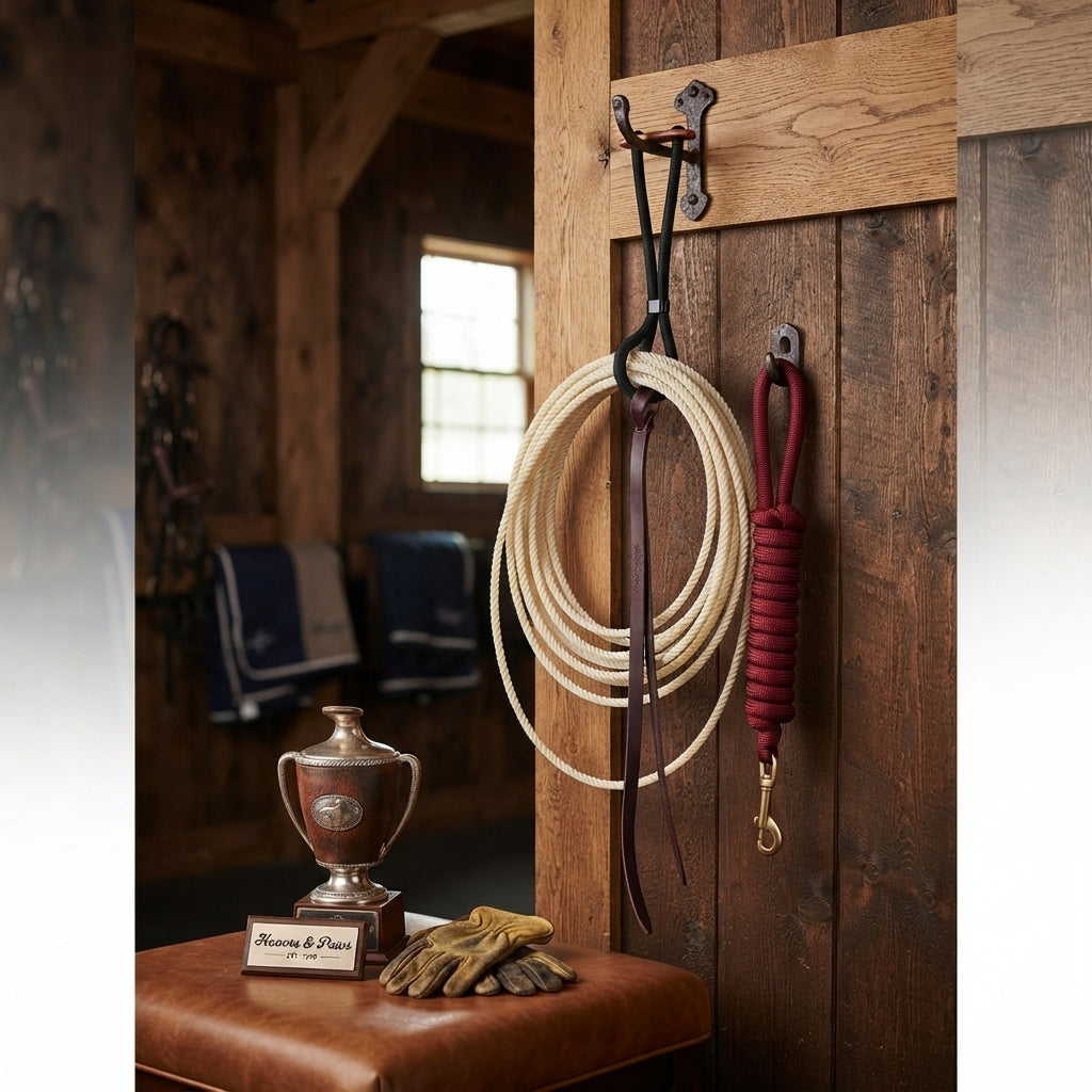 Lifestyle photo of Professional's Choice Rope Holder - Durable Wall & Trailer Mount Organizer for Lariats and Lead Ropes