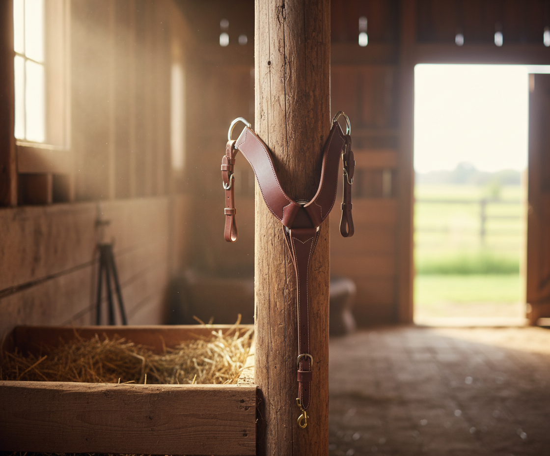 Professional's Choice Ranch Hand Hermann Oak Leather Roper Breast Collar - 2.5" Width - Stainless Steel - Horse Size