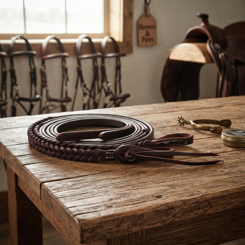 Lifestyle photo of Professional's Choice Bleeding Heart Split Reins - Heavy Oil Harness Leather, 8ft