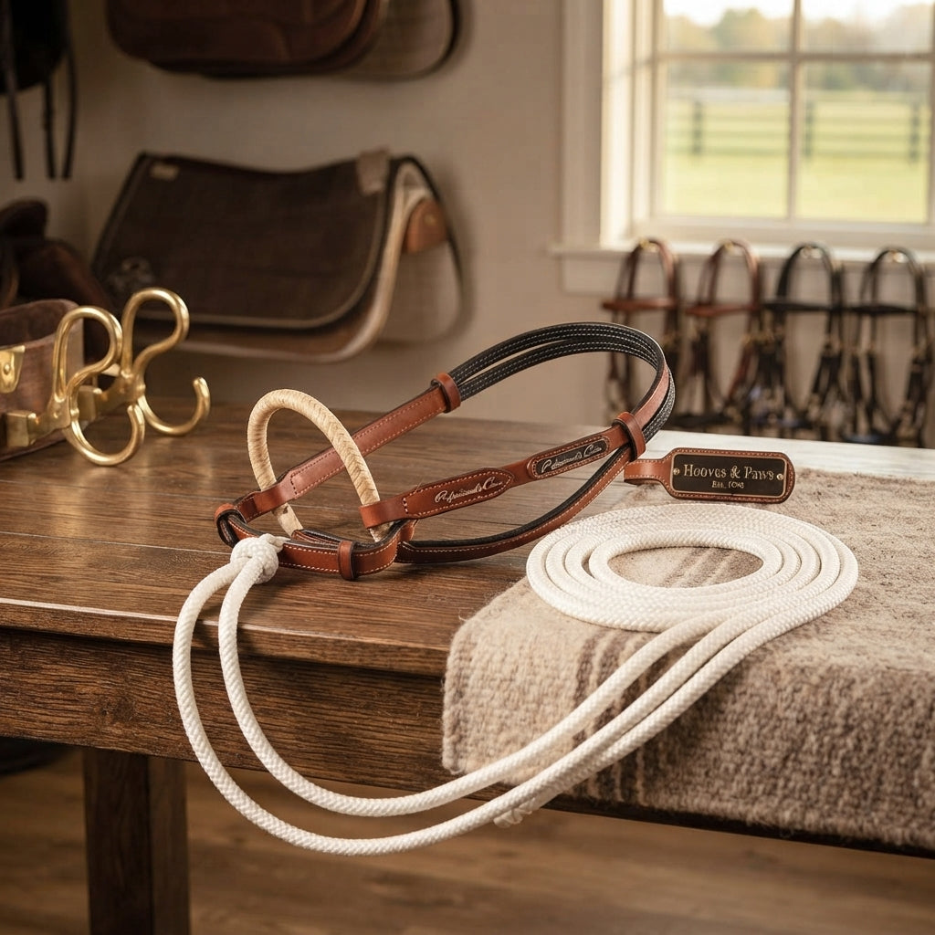 Lifestyle photo of Professional's Choice Loping Hackamore with Rawhide Nose & MT Reins