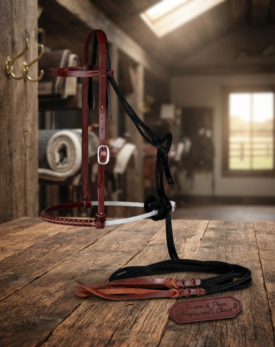 Lifestyle photo of Professional's Choice Jr. Horse Loping Hackamore - Heavy Oil Ranch Hack, 7/16" Cord Reins