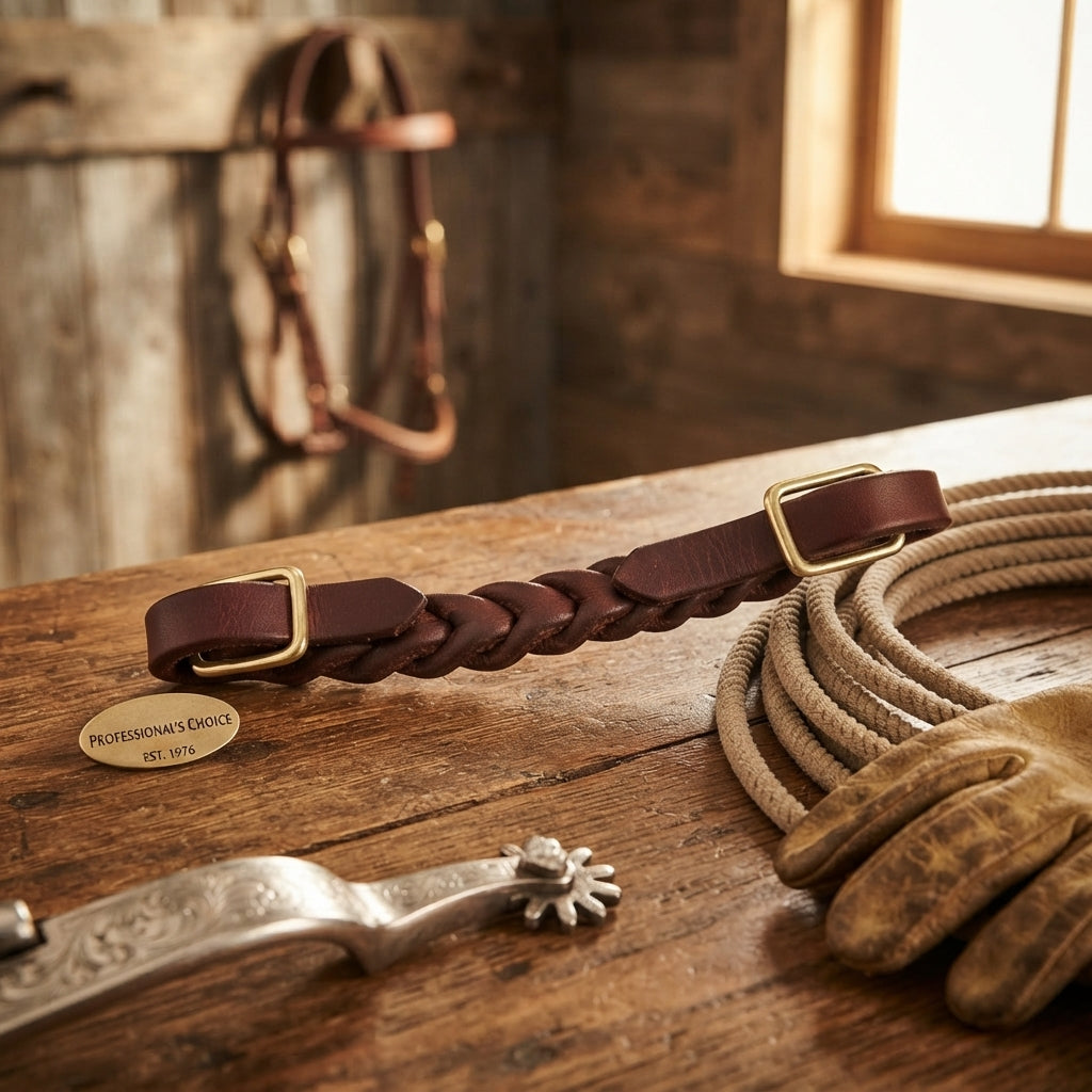 Lifestyle photo of Professional's Choice Bleeding Heart Curb Strap - Heavy Oil Harness Leather with Brass Hardware - Ranch Ready