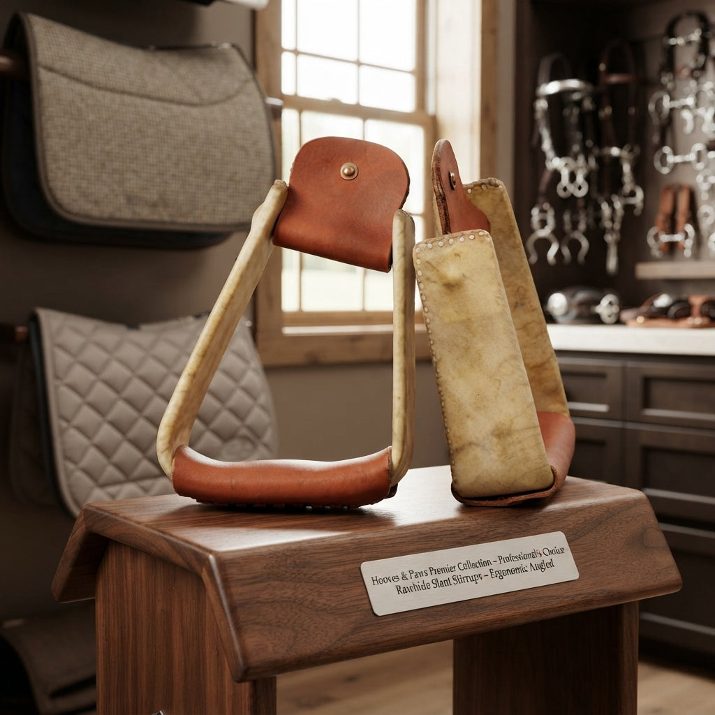 Lifestyle photo of Professional's Choice Rawhide Slant Stirrups – Ergonomic Angled