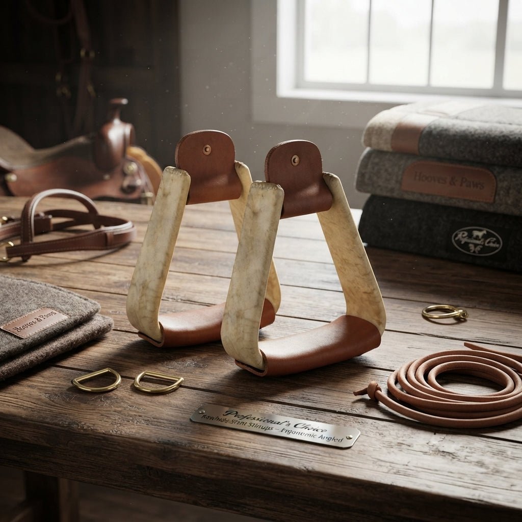 Lifestyle photo of Professional's Choice Rawhide Slant Stirrups – Ergonomic Angled