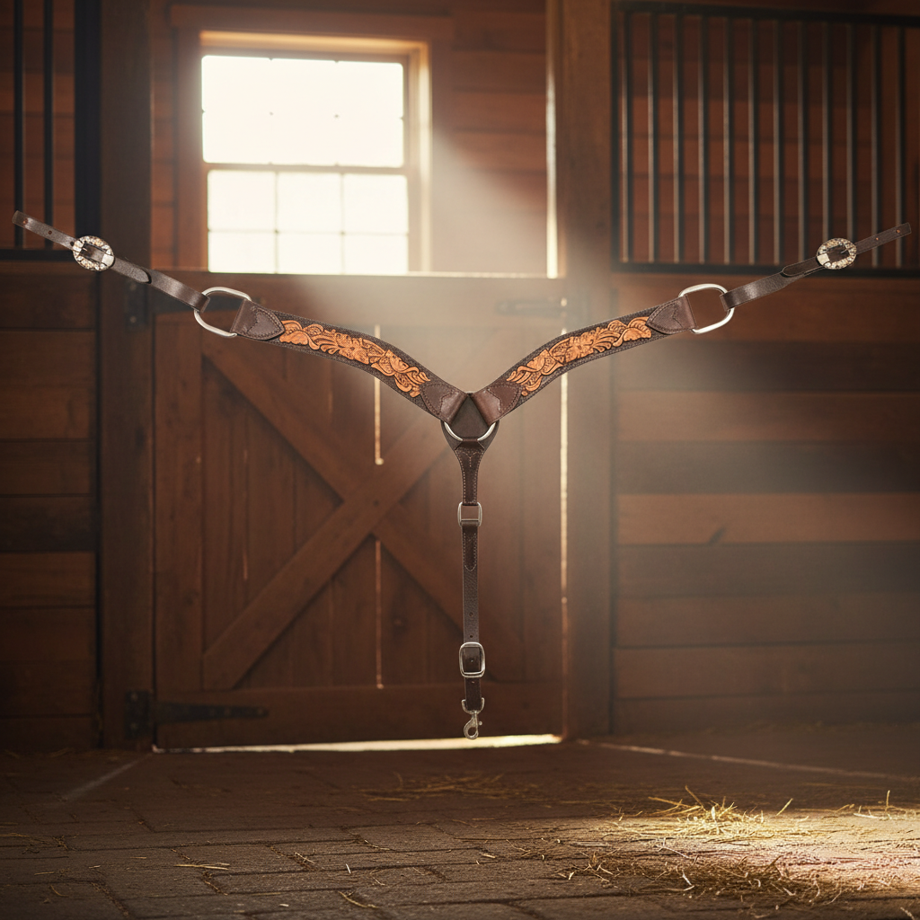 Cashel 2-Inch Two-Tone Leather Western Horse Breast Collar - Contoured Waved Design - Horse Size