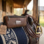Lifestyle photo of Cashel Distressed Leather Pommel Saddle Bag - Small Trail Riding Gear, 9"L x 4"W x 2"H