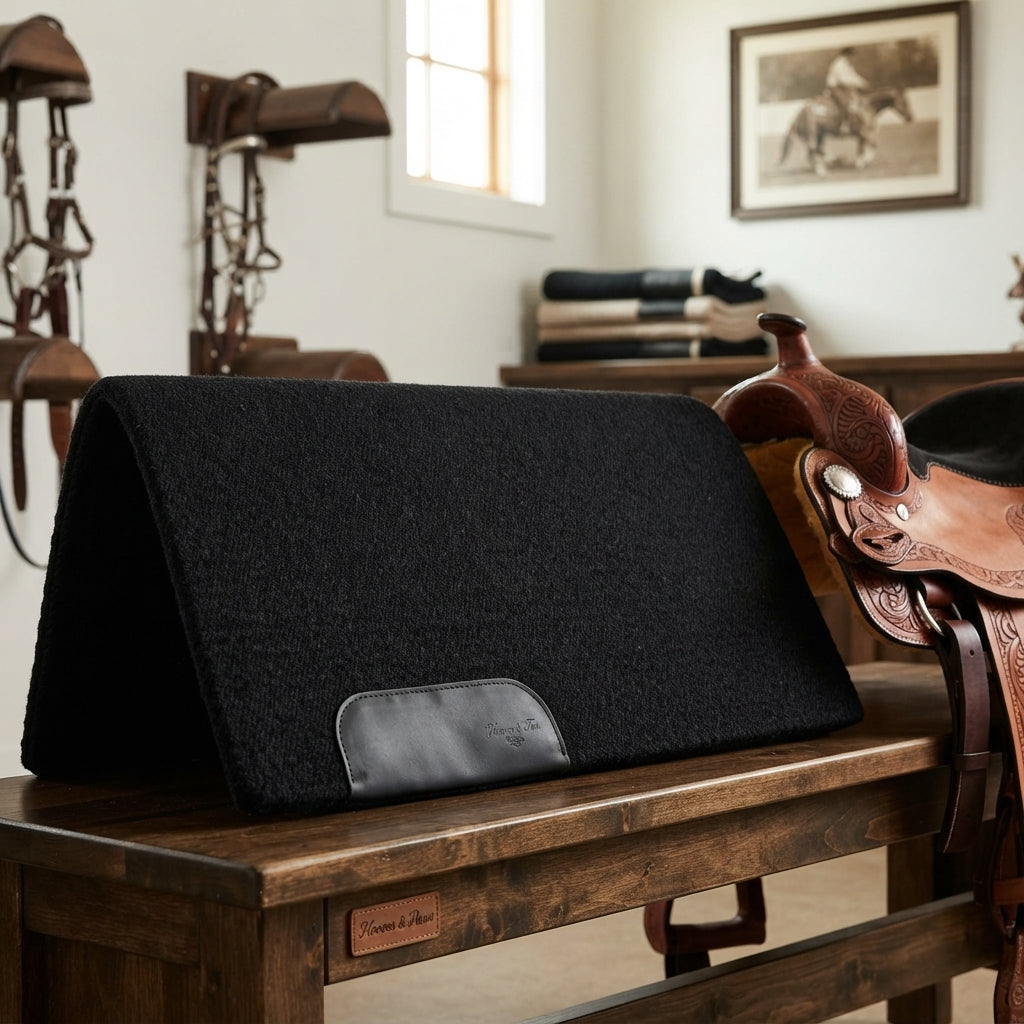 Lifestyle photo of Professional's Choice Black 100% New Zealand Wool Western Show Blanket - 33" x 38"
