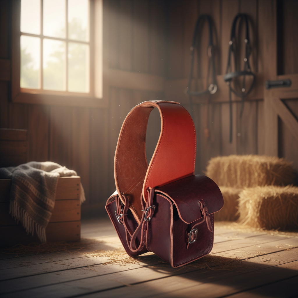 Professional's Choice Burlington Double Pouch Equestrian Saddle Bag - Burgundy Latigo Leather, 5.5" x 6.5" x 3"