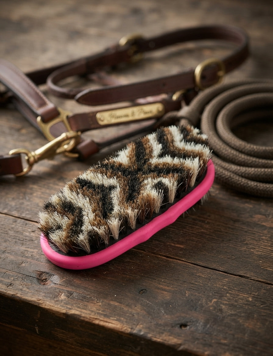 Lifestyle photo of Professional's Choice Small Horsehair-Poly Blend Brush - Soft Bristle Grooming Brush with Rubber-Backed Handle