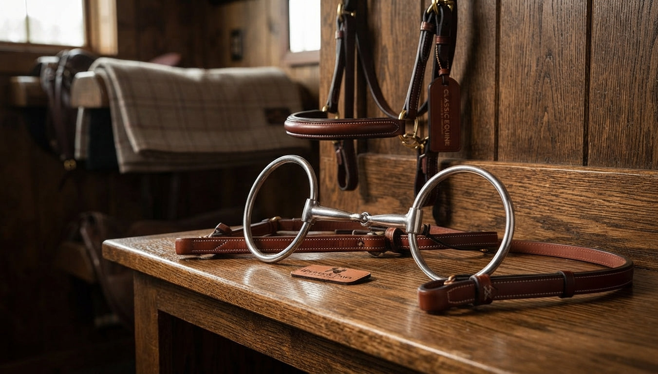 Lifestyle photo of Classic Equine Bitlogic Snaffle O-Ring Training Horse Bit - 5" Mouth, 3/8" Diameter - Multiple Options