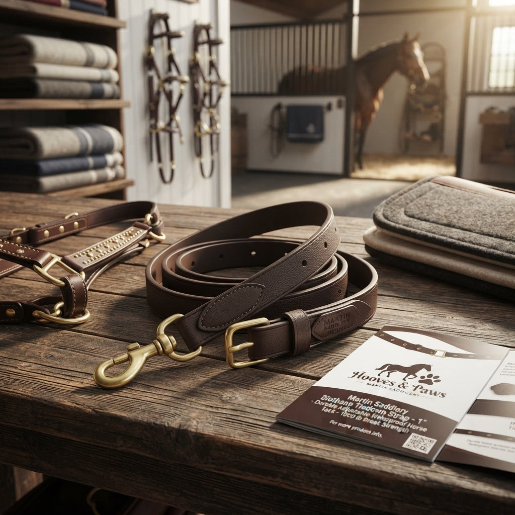 Lifestyle photo of Martin Saddlery Biothane Tiedown Strap 1" - Durable Adjustable Waterproof Horse Tack - 1000 lb Break Strength
