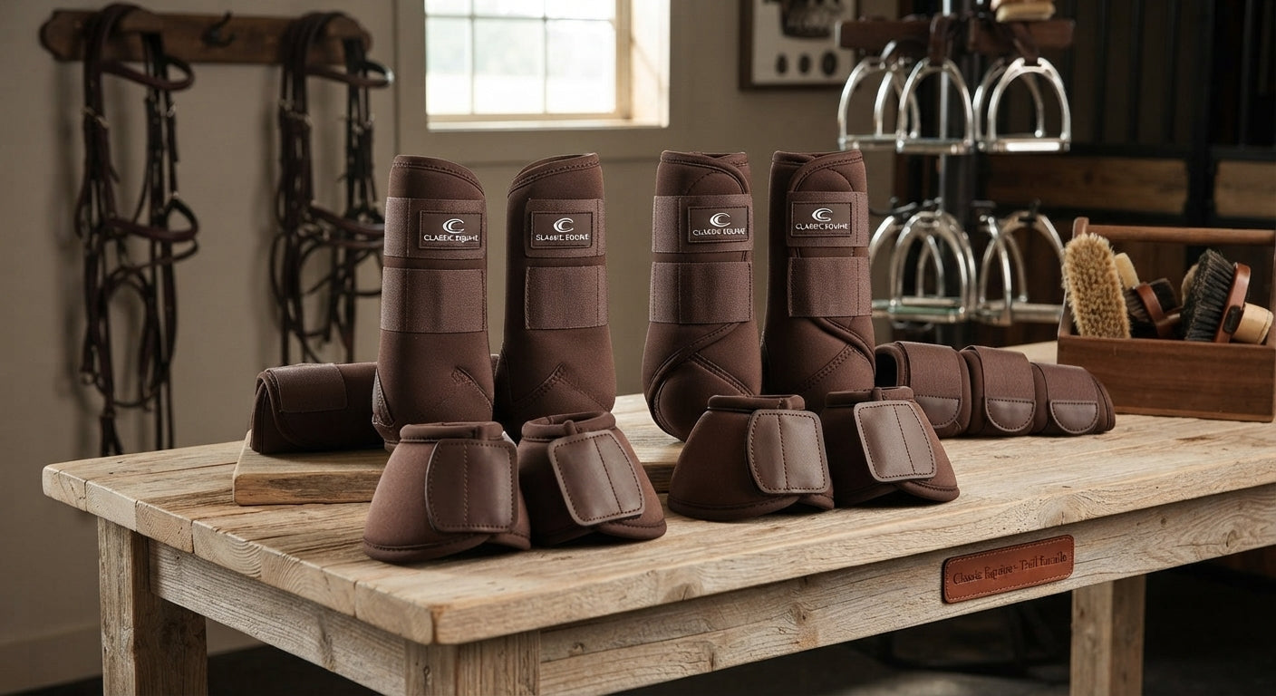 Lifestyle photo of Classic Equine Trail Bundle - Legacy2 Sport Boots 4-Pack & Bell Boots 4-Pack - 8-Piece Leg Protection