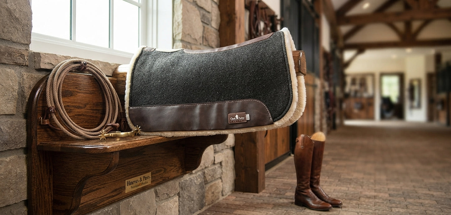 Lifestyle photo of Classic Equine BioFit Correction Fleece Saddle Pad - 1" Thick, 30x30, Merino Fleece Bottom
