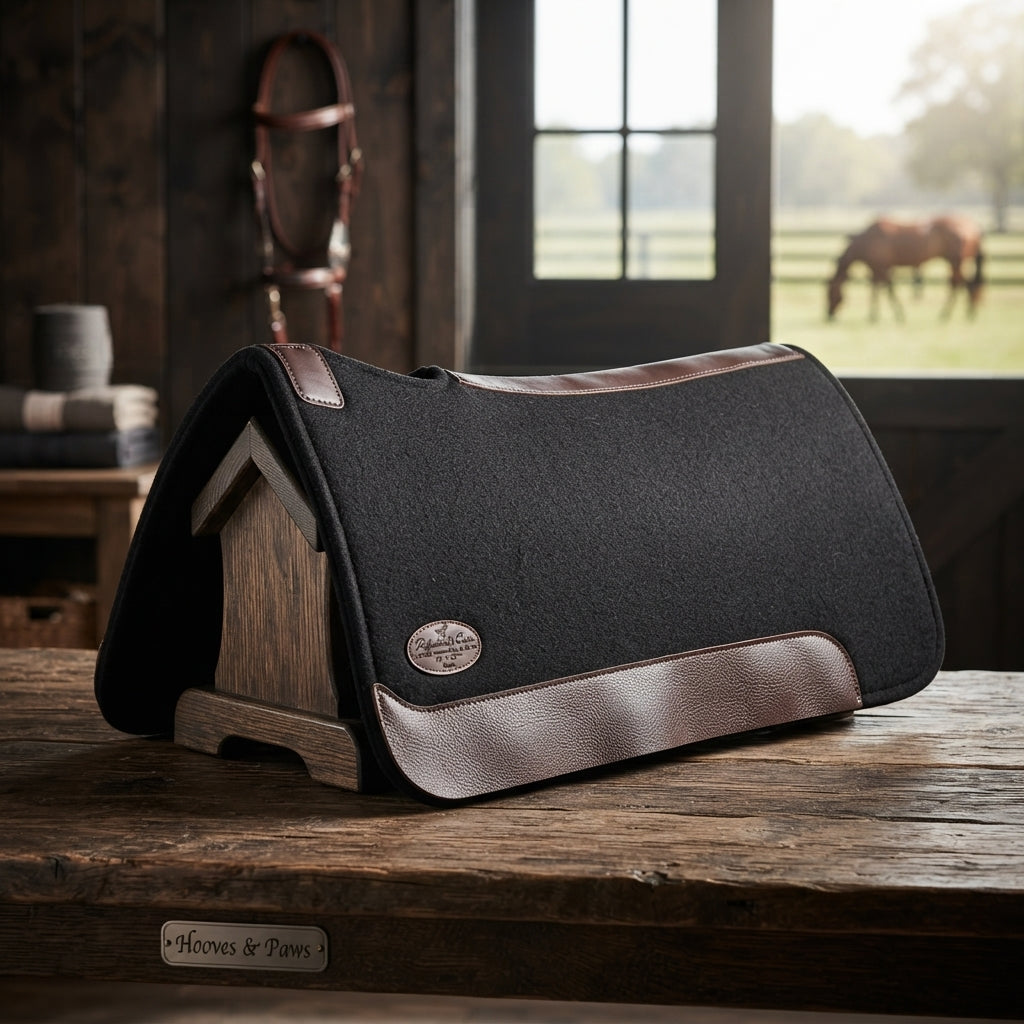 Lifestyle photo of Professional's Choice Felt/Rubber Western Work Saddle Pad - 5/8" Thick, 31" x 32", Black